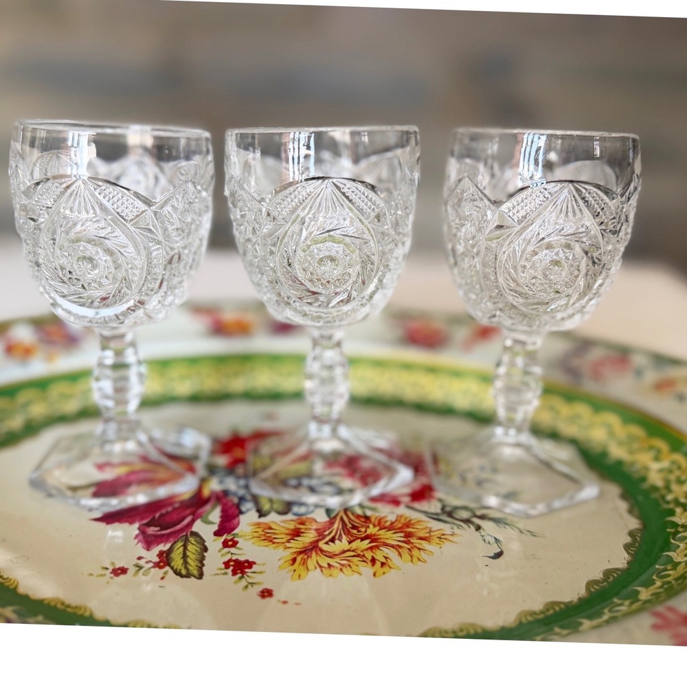 Antique US Glass Co Buzzstar Comet EAPG Cordial Glass 4 inch Set of 3 No 15083